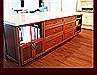 Custom Kitchen Island with bookcase, pots & pans drawers, basket storage pullouts.